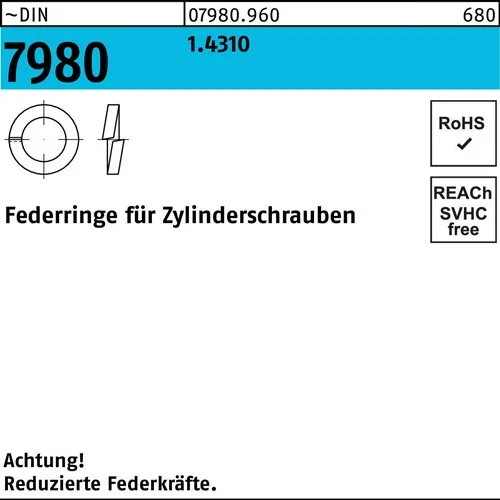 Federring DIN 7980 f.Zylinderschrauben 16 1.4310 250 Stück