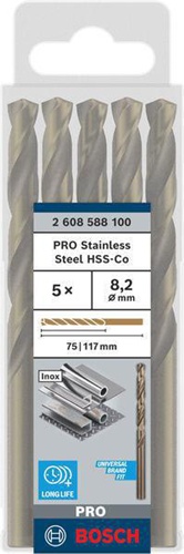 Bosch Metallbohrer PRO Stainless Steel D.8,2mm Arbeits-L.75mm L.117mm 5St.