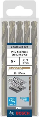 Bosch Metallbohrer PRO Stainless Steel D.8,2mm Arbeits-L.75mm L.117mm 5St.