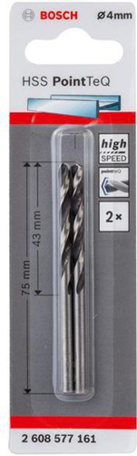 Bosch Metallspiralbohrer PointTeQ DIN388 Arbeits-L.43mm D.4mm Typ N 2er Pack