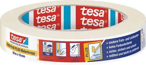 Malerkreppband 4306 Profi PLUS leicht gekreppt hellbeige L.50m B.19mm Rl.TESA
