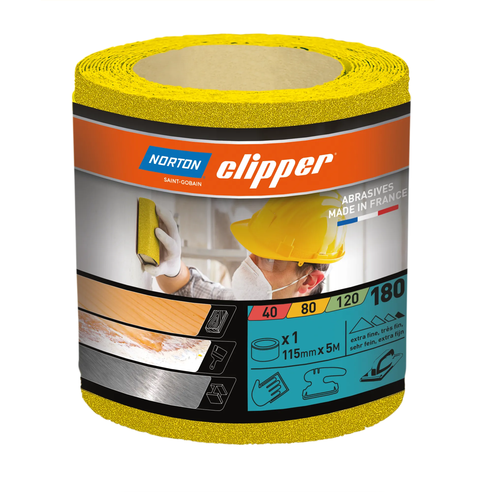 Norton Clipper Gelbe Schleifpapierrolle 115x50mm P180