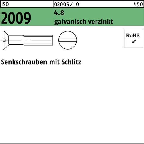 Senkschraube ISO 2009 Schlitz M4x 35 4.8 galv.verz. 1000 Stück