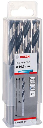Bosch Metallspiralbohrer PointTeQ DIN388 Arbeits-L.87mm D.10,3mm Typ N 5St.