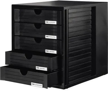HAN Schubladenbox Systembox 1450-13 DIN C4 5Schubfächer sw