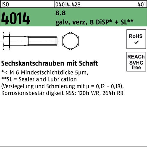 Sechskantschraube ISO 4014 Schaft M12x85 8.8 galv.verz. 8 DiSP+SL 50St.