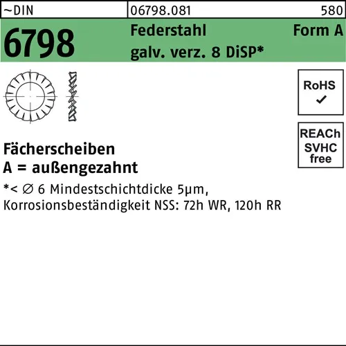 Fächerscheibe DIN 6798 FormA außengezahnt A 5,3 Federstahl verz. 8 DiSP 3000St.