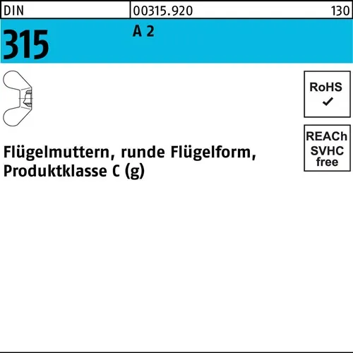 Flügelmutter DIN 315 runde FormM5 A 2 50 Stück