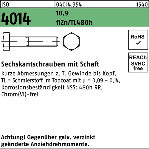 Sechskantschraube ISO 4014 Schaft M8x40 10.9 flZnnc 480h-L 200St.