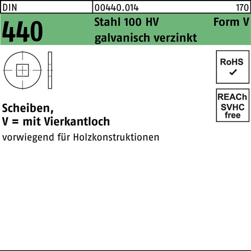 Scheibe DIN 440 V 11x34x3 Stahl 100 HV galv.verz. 100St.