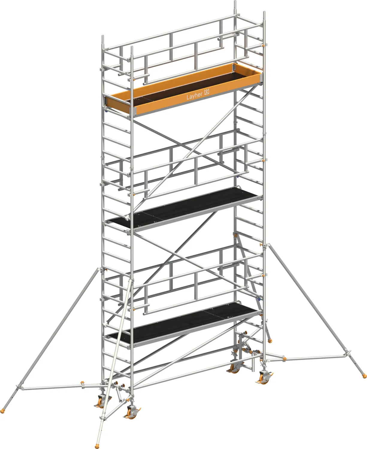 Layher Fahrgerüst Uni Standard P2 SAFETY PLUS mit Doppelgeländer und Gerüststützen Typ: 1421125 | SH: 5,2 m / AH: 7,20 m