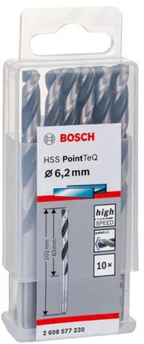 Bosch Metallspiralbohrer PointTeQ DIN388 Arbeits-L.63mm D.6,2mm Typ N 10St.
