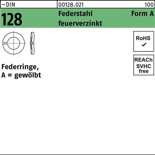 Federring DIN 128 A 10 Federstahl feuerverz. 1000 Stück