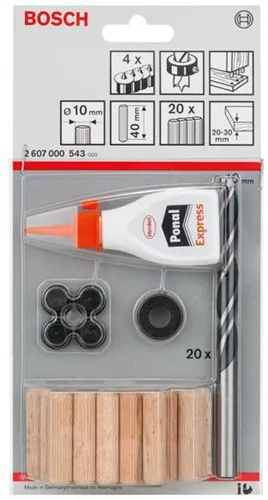 Bosch Holzdübel-Set 27tlg. DxL10x40mm m.Holzbohrer u.Tiefenstopp m.Dübelsetzer u.Leim