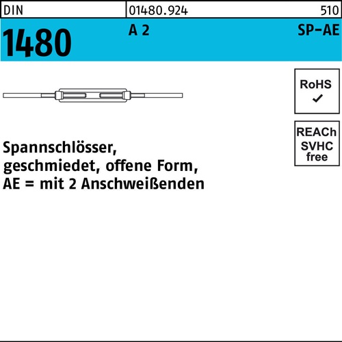 Spannschloss DIN 1480 offen 2Anschweißenden SP-AE M20 A 2 1 Stück