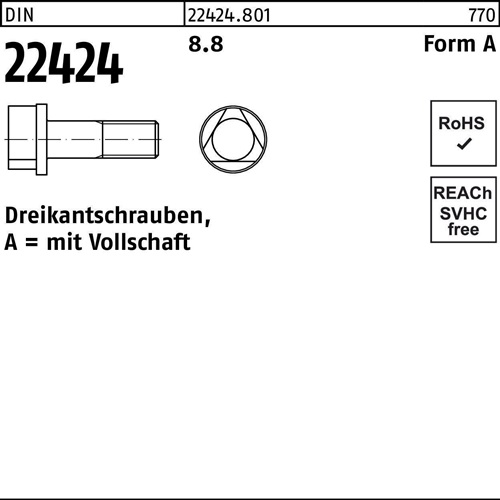 Dreikantschraube DIN 22424 Form A 8.8 100 Stück
