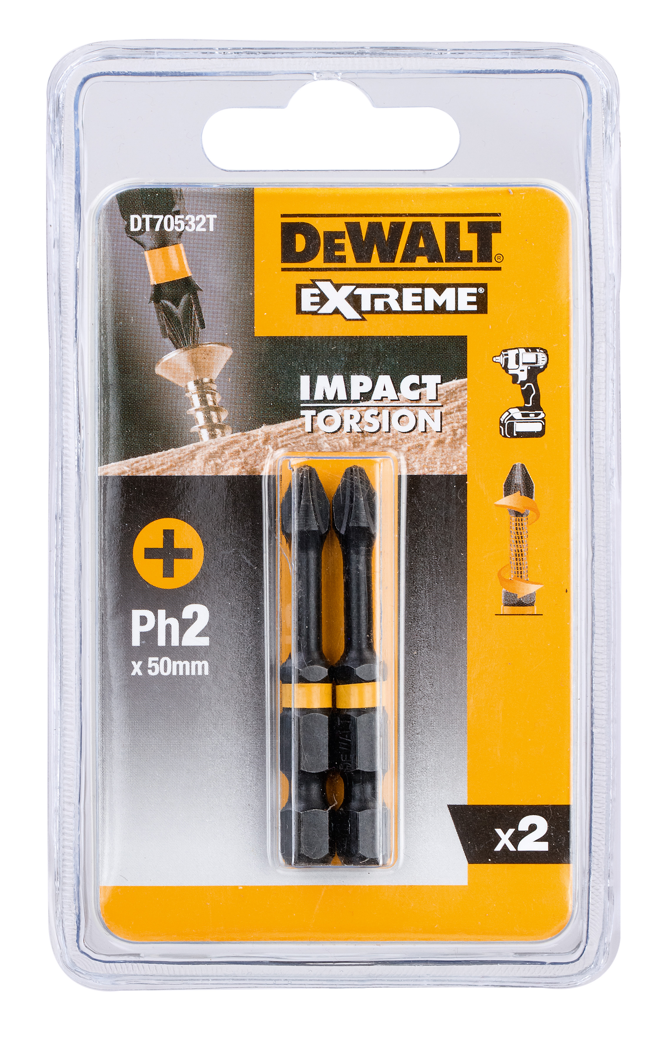 DEWALT DT70532T-QZ Torsion Bit schlagf. Ph2 50 mm 2 Stück