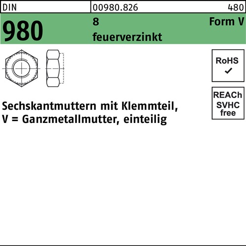 Sechskantmutter DIN 980 Klemmteil V M16 8 feuerverz. 100 Stück