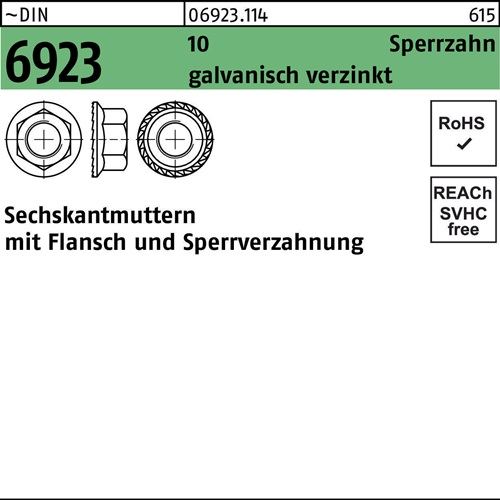 Sechskantmutter DIN 6923 Flansch M16 10 Sperrverzahnung gal Zn 50 Stück