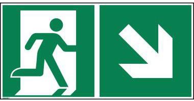 Hinweisschild Rettungsweg rechts abwärts ISO 7010 300x150mm PVC