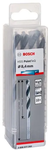 Bosch Metallspiralbohrer PointTeQ DIN388 Arbeits-L.75mm D.8,4mm Typ N 10St.