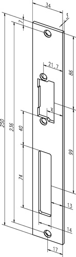 Flachschließbl.94A VA ma ktg.B.34xL.250mm DIN L/R ASSA ABLOY