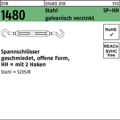 Spannschloss DIN 1480 offen 2Haken SP HH M12 Stahl 3.6 galv.verz. 1St.