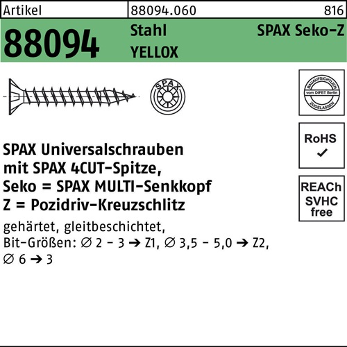 Schraube R 88094 SEKO Spitze/PZ 2x10/8-Z Stahl galv.verz. gelb 1000St. SPAX