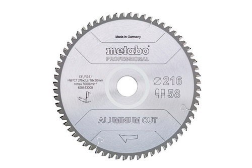 Kreissägeblatt aluminium cut professional D216x2,2/1,8xB30mm Z.58 FZ/TZ 5Gr. neg