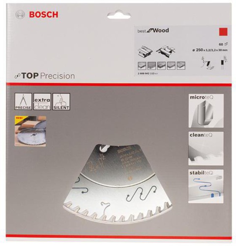 Bosch Kreissägeblatt Top Precision Best for Wood D.250mm Bohrung 30mm 60Zähne WZ
