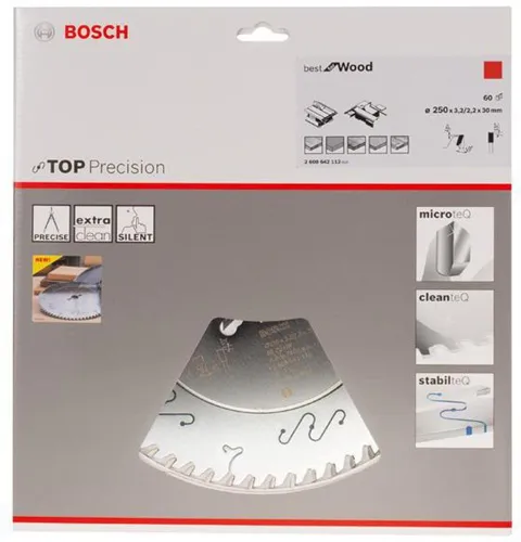 Bosch Kreissägeblatt Top Precision Best for Wood D.250mm Bohrung 30mm 60Zähne WZ