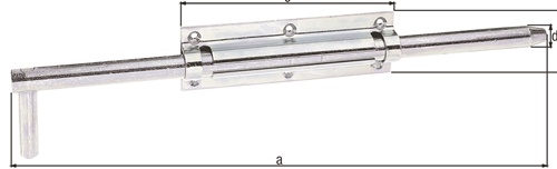 Bolzen-Stangenriegel L.400mm B.57mm STA galv.verz.,dickschichtpassiv.Auss.120mm