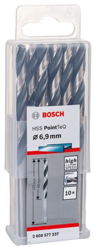 Bosch Metallspiralbohrer PointTeQ DIN388 Arbeits-L.69mm D.6,9mm Typ N 10St.