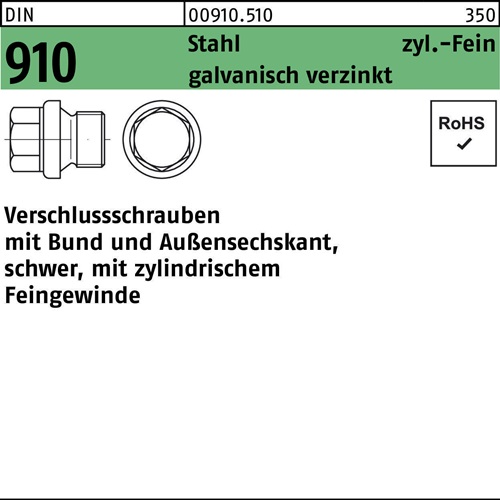 Verschlußschraube DIN 910 Bund/Außen-6-kt M10x1 Stahl galv.verz. 100St.
