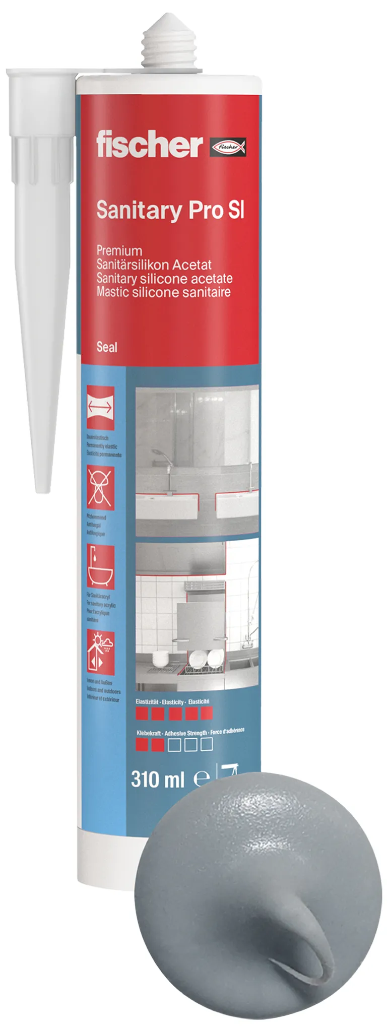 fischer Sanitärsilikon Sanitary Pro SI (DSSA) silbergrau 310 ml