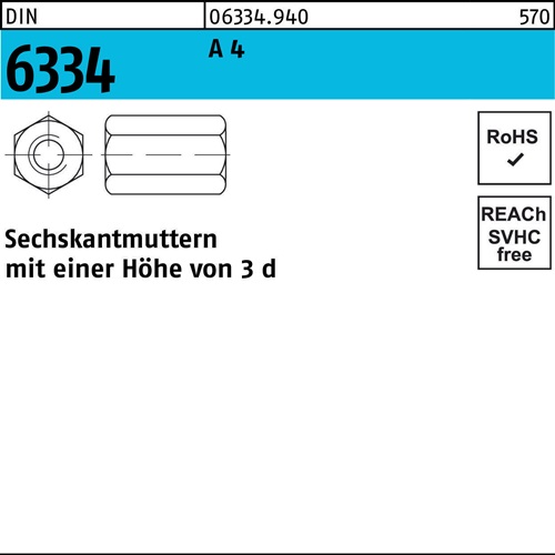 Sechskantmutter DIN 6334 M20 SW30 A 4 10 Stück