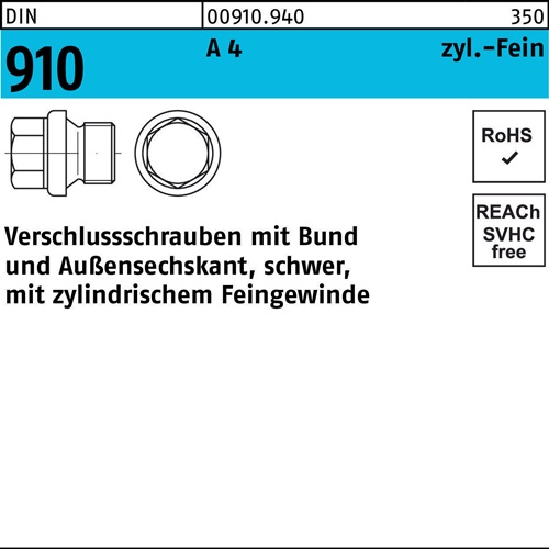Verschlußschraube DIN 910 m.Bund/Außen-6-kant M 18 x 1,5 A 4 10 Stück