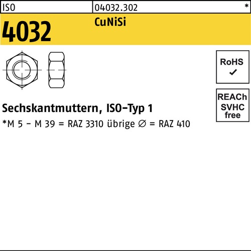 Sechskantmutter ISO 4032 M8 CuNiSi 100 Stück