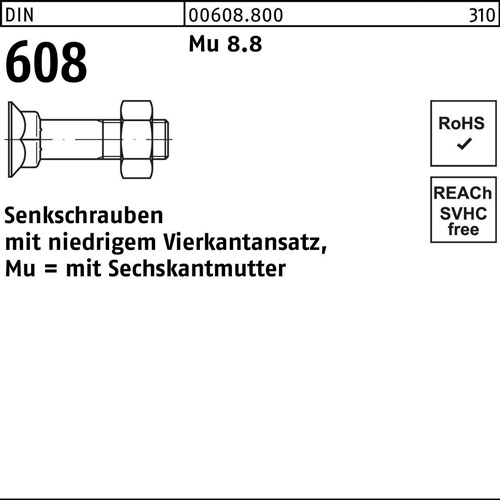 Senkschraube DIN 608 4-ktansatz/6-ktmutter M12x 40 Mu 8.8 100 Stück