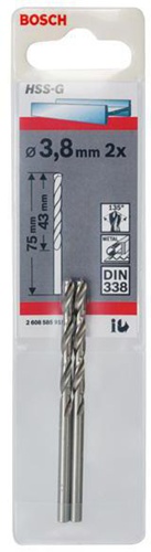 Bosch Metallbohrer HSS-G DIN338 Arbeits-L.43mm D.3,8mm L.75mm 2er Pack