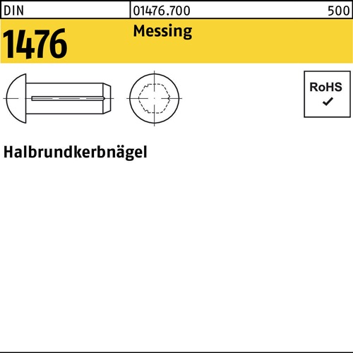 Halbrundkerbnagel DIN 1476 3x 10 Messing 1000 Stück