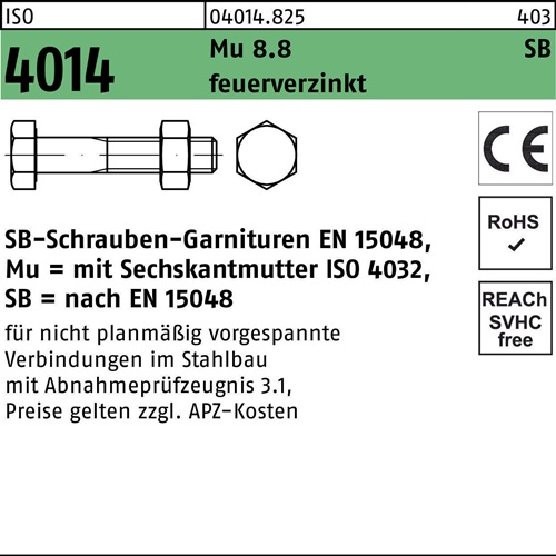 Sechskantschraube ISO 4014 Schaft/Mutter M24x 240 8.8 feuerverz. SB 1St.