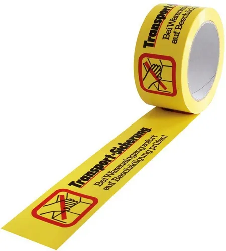 Kennzeichnungsband Breite 50mm L.66m S.52µ PVC gelb Aufdruck Transportsicherung