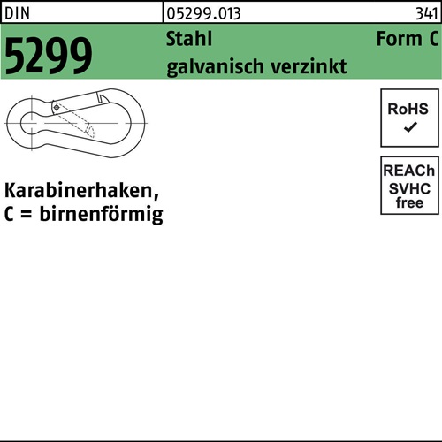 Feuerwehrkarabinerhaken DIN 5299 FormC birnenförmig C 60x6 Sta galv.verz. 100St.