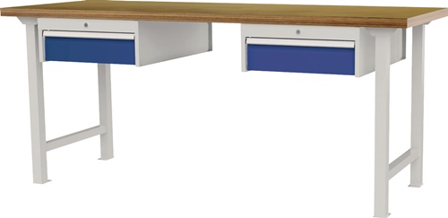 Werkbank B2000xT750xH790-1140mm Buche-Multiplex lichtgrau/signalblau 2Schubl.
