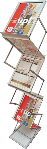 Prospektständer H1450xB270xT360mm Alu.silber zusammenklappbar 6 Fächer A4