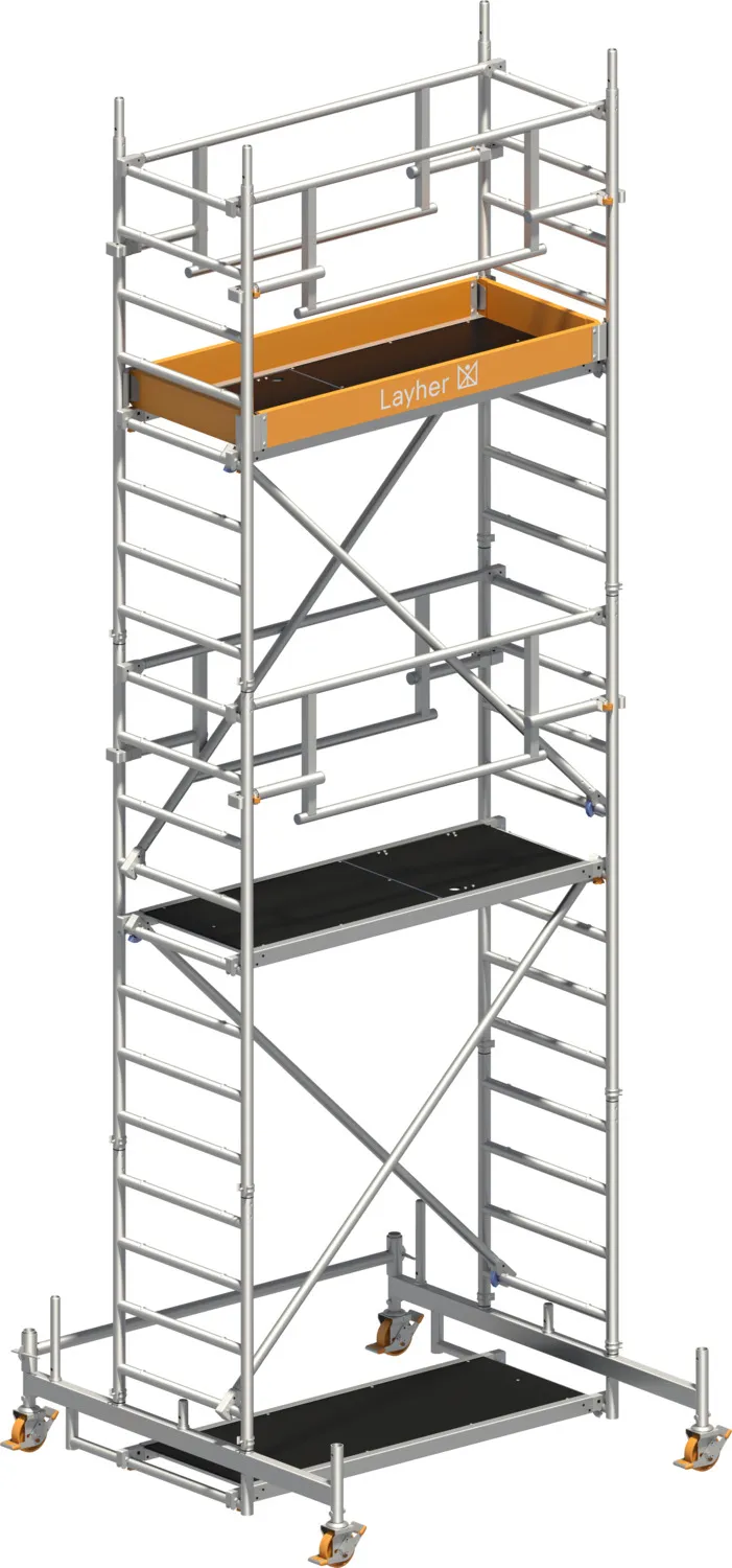 Layher Fahrgerüst Uni Leicht P2 SAFETY PLUS mit Doppelgeländer Typ: 1423204 | SH: 4,26 m / AH: 6,26 m