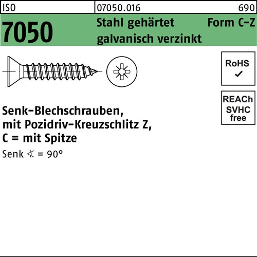 Blechschraube ISO 7050 SEKO Spitze/PZ 3,9x 45 -C-Z Stahl geh.galv.verz. 500St.