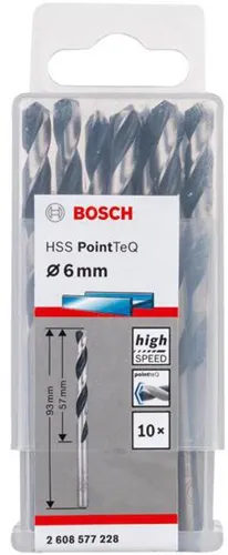 Bosch Metallspiralbohrer PointTeQ DIN388 Arbeits-L.57mm D.6mm Typ N 10St.