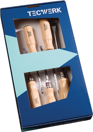 TECWERK Schraubendrehersatz Holzgriff Rundklinge mit 6-Kant-Ansatz 